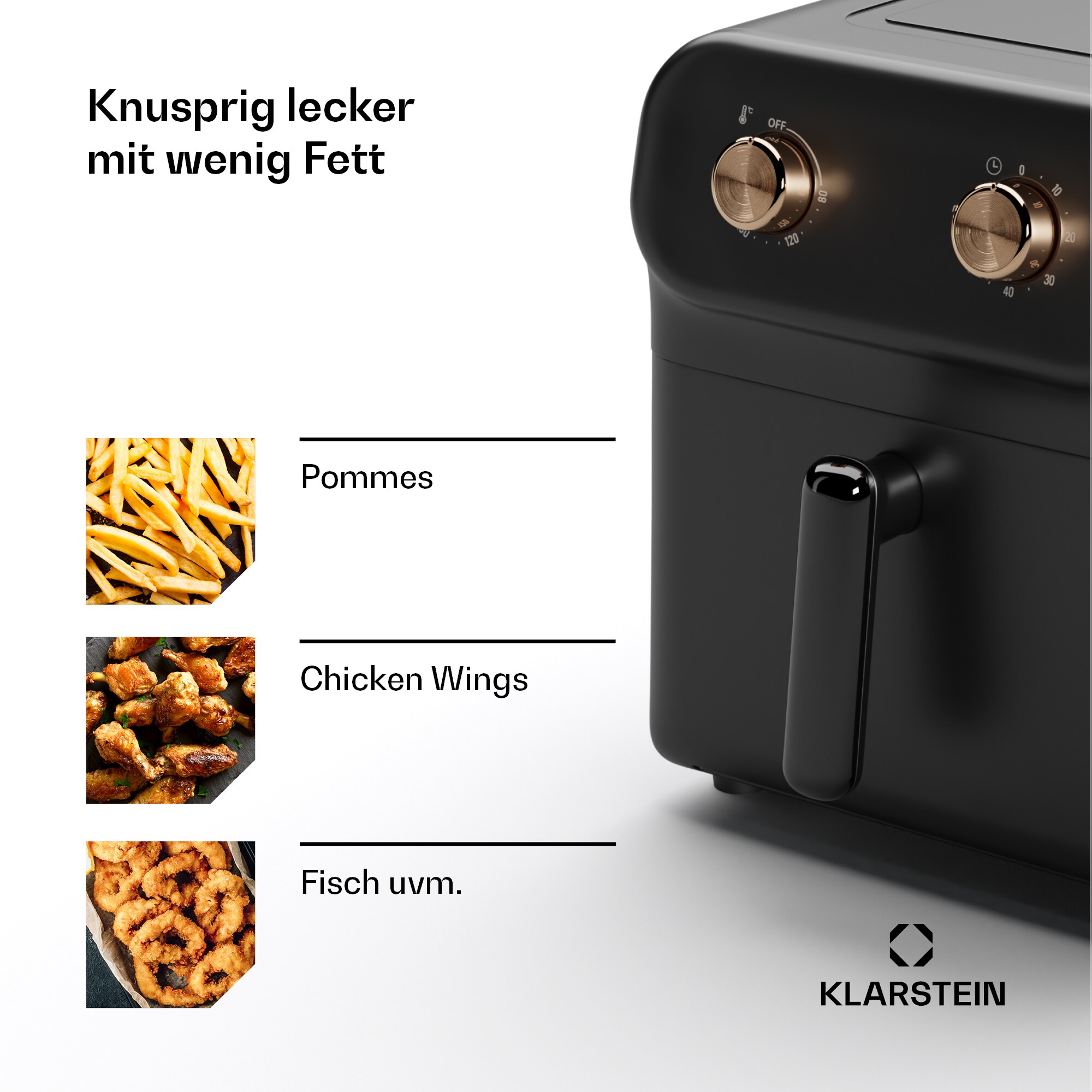 AeroCrisp 6 Heißluftfritteuse, 1700 W, 6 Liter, Drehknöpfe Schwarz 6 Liter