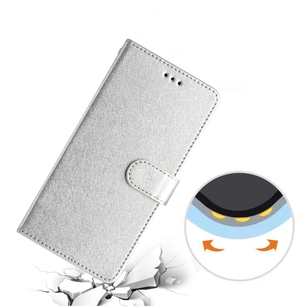 iPhone 15 Leder Tasche Flipcover Wallet mit Kartenfächern - Silber
