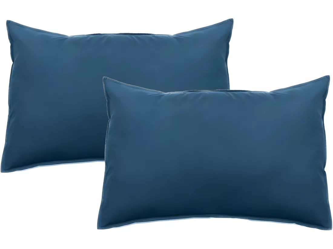 Lot De 2 Taies D’oreiller Pur Coton Teint Lavé 63 Fils/cm² Vent Du Sud - Marine - 50 X 70 Cm
