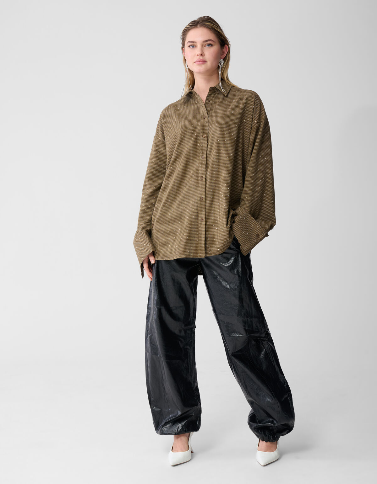 Oversized Ruiten Strass Blouse Bruin