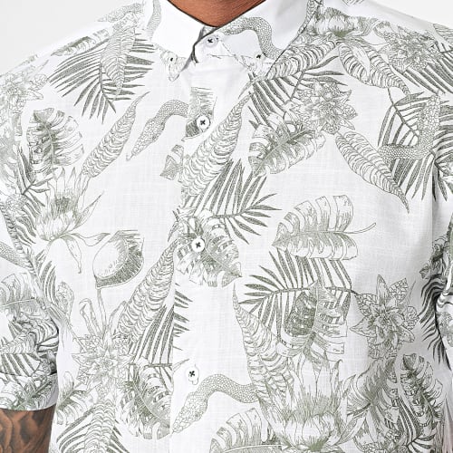 Chemise Manches Courtes Floral Blanc Vert Kaki