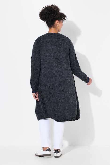 Long-Strickjacke, offene Form, Grobstrick
