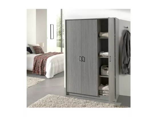 Armoire 3 portes coloris chêne collection REY. Garde Robe idéal pour votre entrée ou votre buanderie