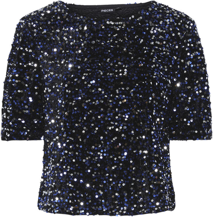 Pieces PCKAM SS TOP BC Black/bellweather sequins