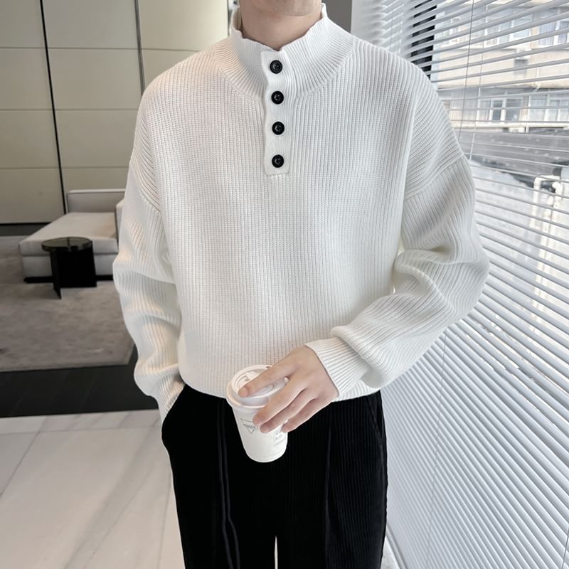 ravewider - Mock Neck Henley Effen Trui