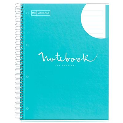 Notebook Emotions, couverture rigide, A4, lignes horizontales 7 mm, 80 feuilles de 1 couleur, Miquelrius, Bleu ciel.