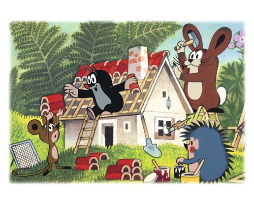 Postkaart Het Molletje en zijn vriendjes bouwen een huis 14,8x10,5 cm