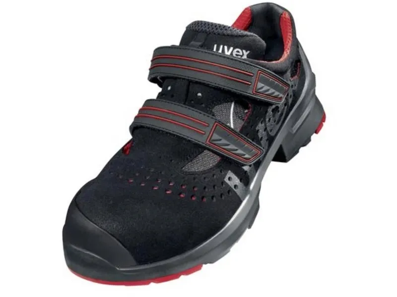 Uvex 85362, Unisex, Voksen, Sikkerhedssandaler, Sort, Rød, ESD, P, S1, SRC, Hook-and-loop-lukning