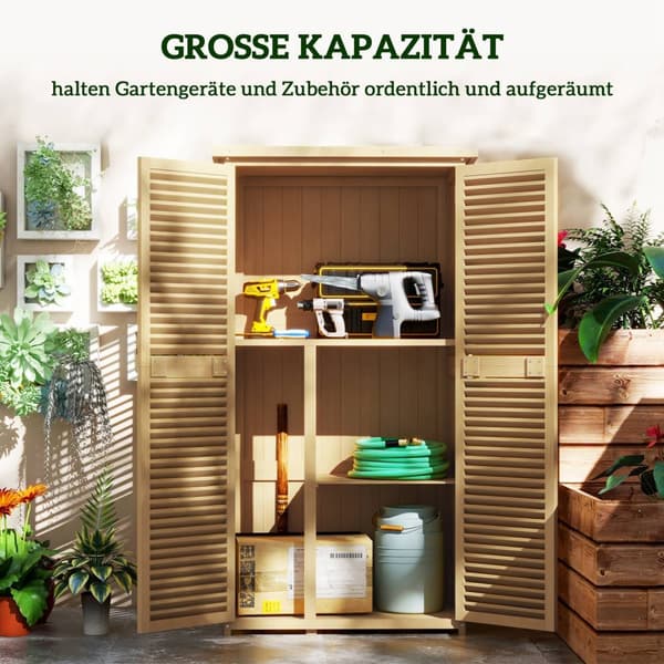 Hageskap redskapsbod i tre med asfalttak sprossedør redskapsskap bod hage 4 rom lys gul 87 x 46,5 x 160 cm