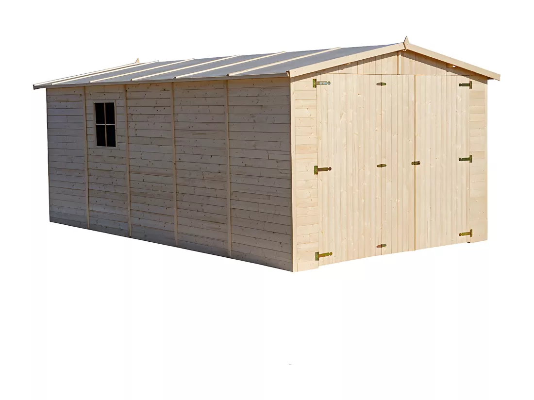 GARAGE en Bois Naturel - H222x516x324 cm/15 m² - TIMBELA M101