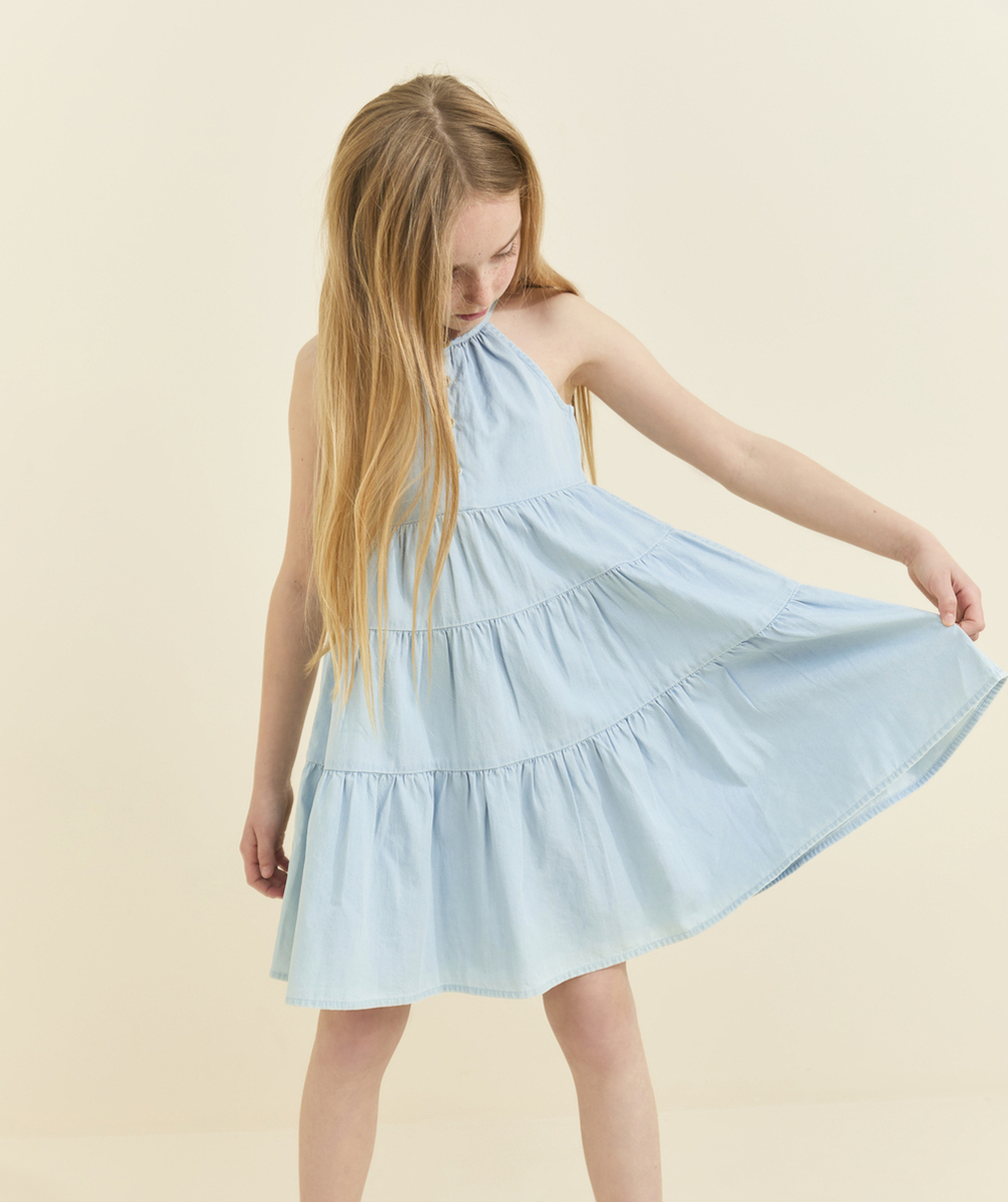 robe à bretelles fille en denim low impact léger