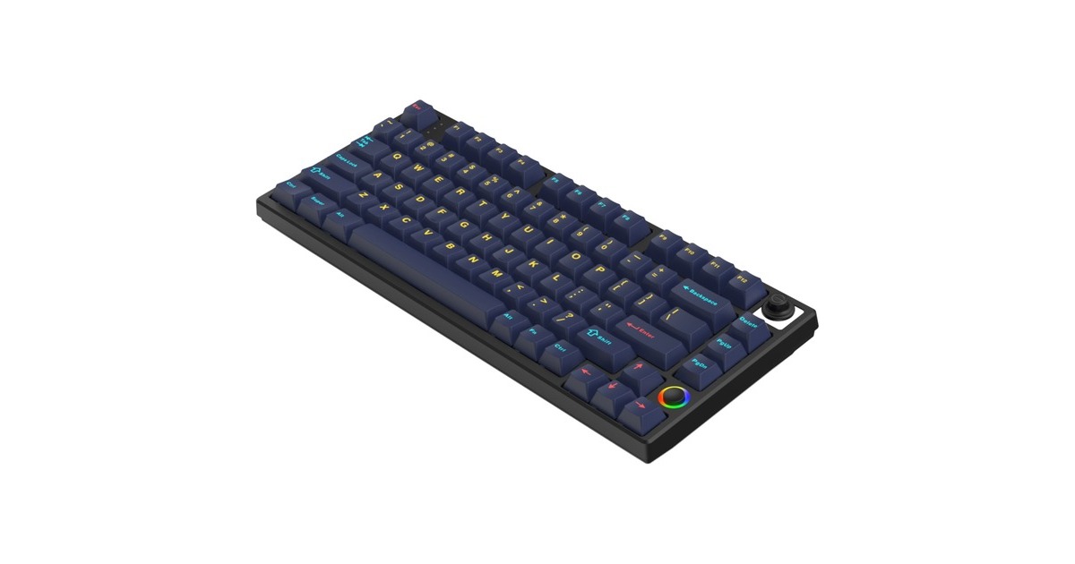 HelloGanssHS75T GC17, toetsenbord  (Zwart/donkerblauw, US lay-out, Gateron Yellow, 75%, RGB leds, PBT Doubleshot keycaps, hot swap, 2,4 GHz / Bluetooth / USB-C)