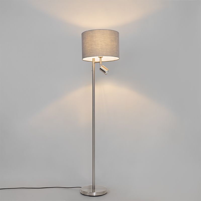 Vloerlamp staal met kap grijs en leeslamp - Jelena