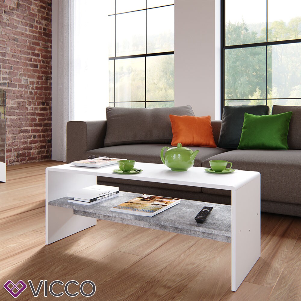 VICCO Couchtisch Weiß Beton Optik Wohnzimmer Sofatisch Kaffeetisch Tisch