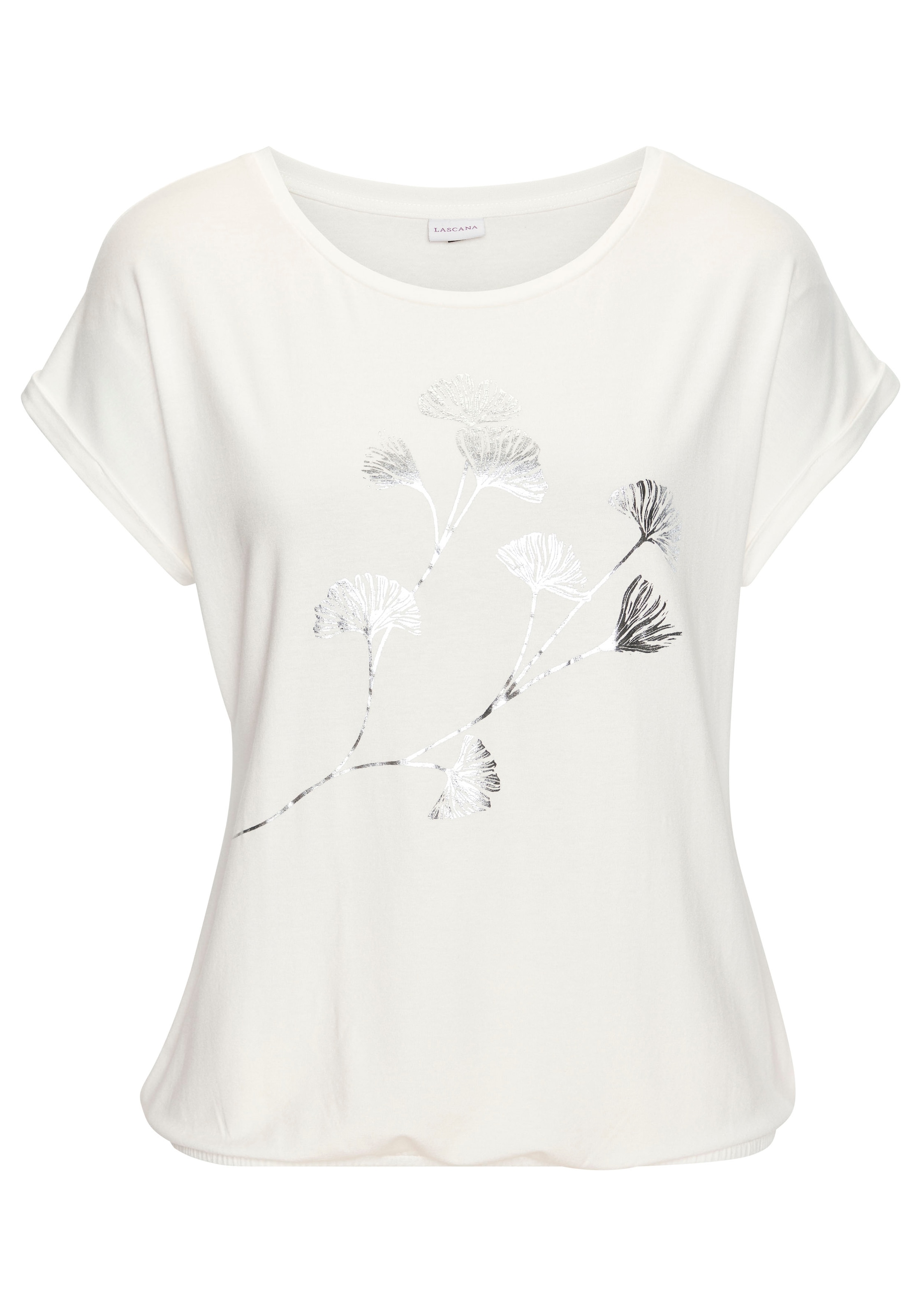 LASCANA Kurzarmshirt »mit schimmerndem Blumenprint« aus elastischer Viskose-Qualität