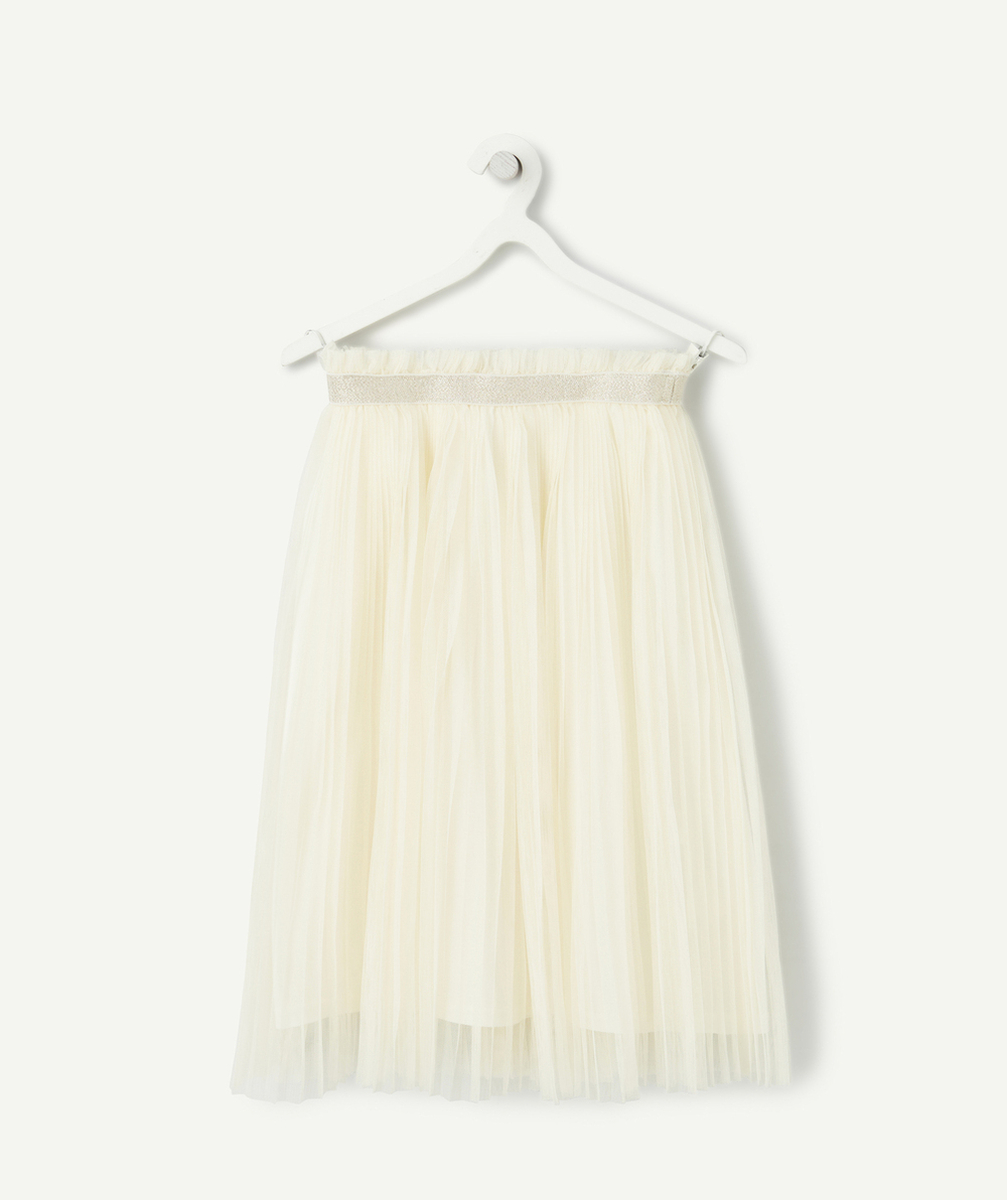 JUPE PLISSÉE FILLE EN TULLE ÉCRU AVEC ÉLASTIQUE PAILLETÉ
