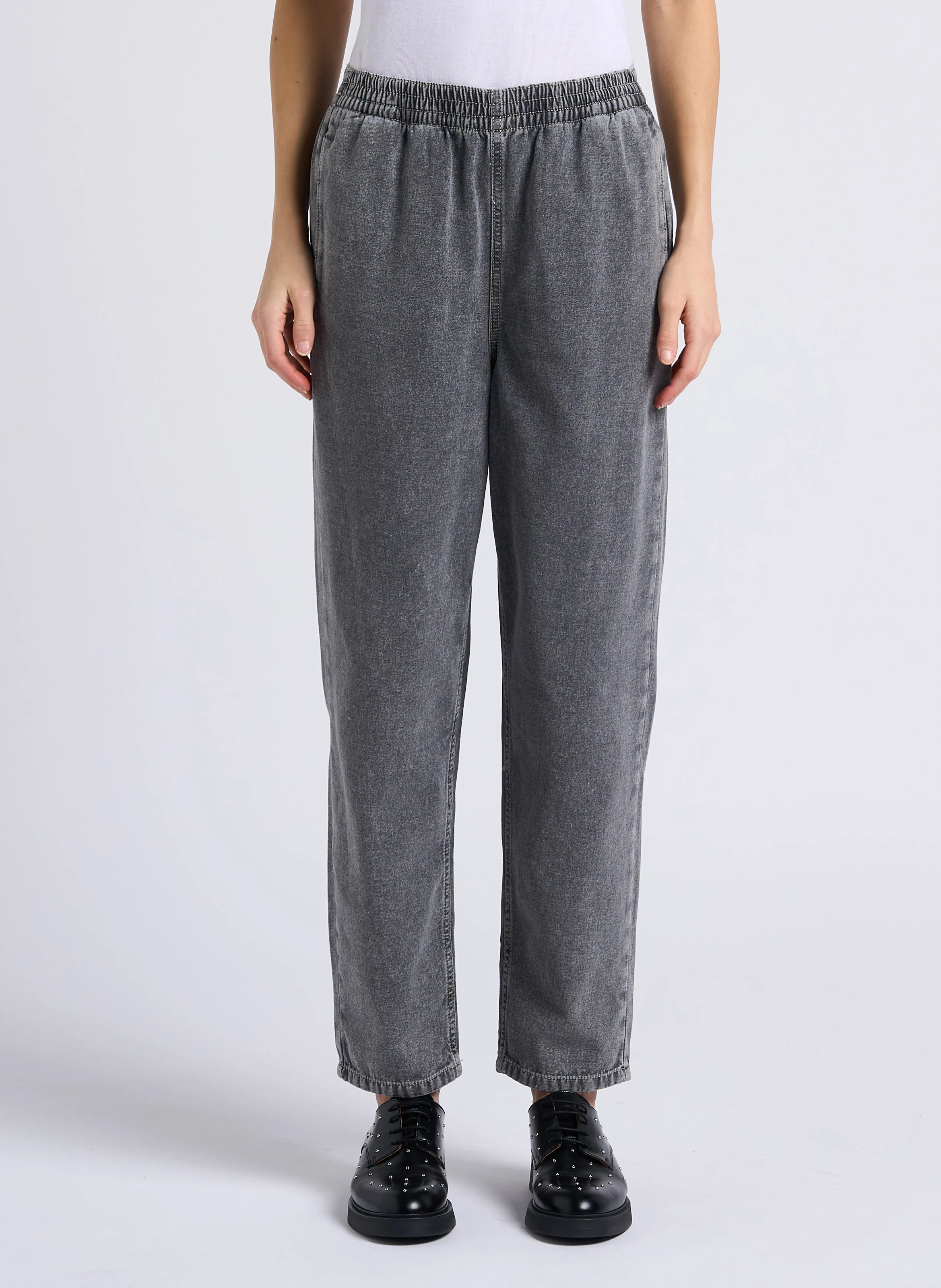 JAZY - Jean droit taille haute en coton | Gris