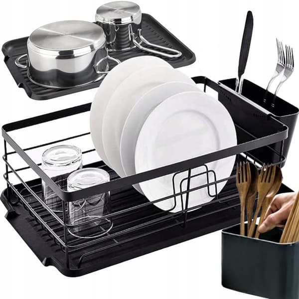 Oppvaskstativ svart metall - 44 x 31 x 14,5 cm