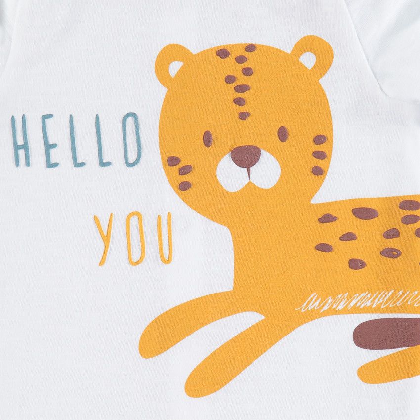 Ensemble avec t-shirt print tigre et bermuda à poches - Blanc