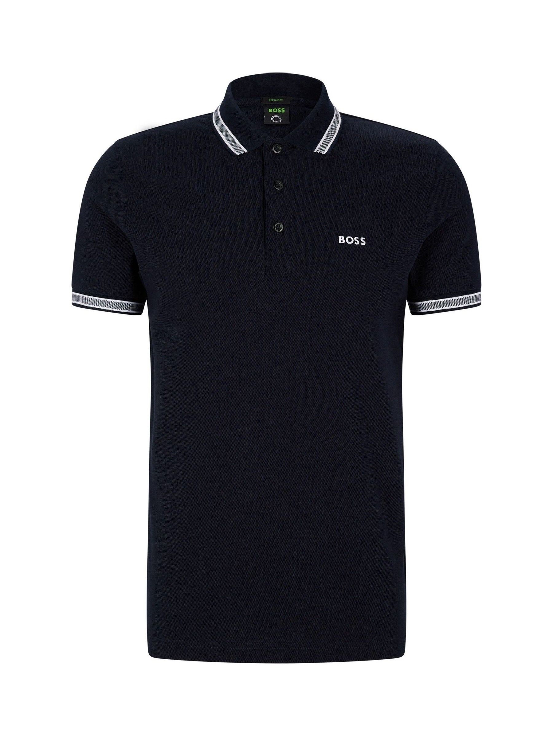 Marineblauw - BOSS Regular Fit Paddy poloshirt met contrasterende kraag