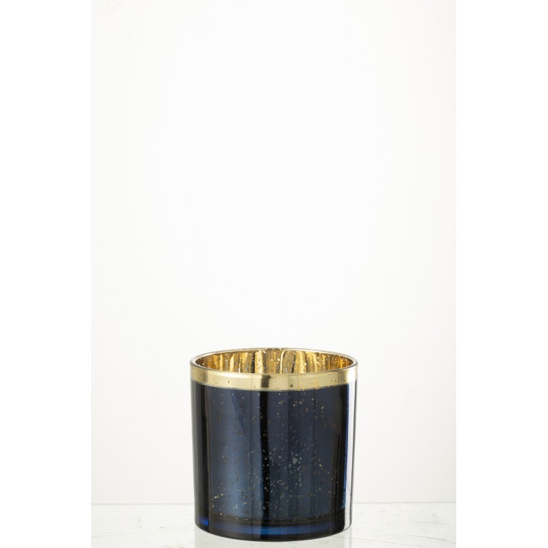 Photophore en verre bleu 15x15x15 cm
