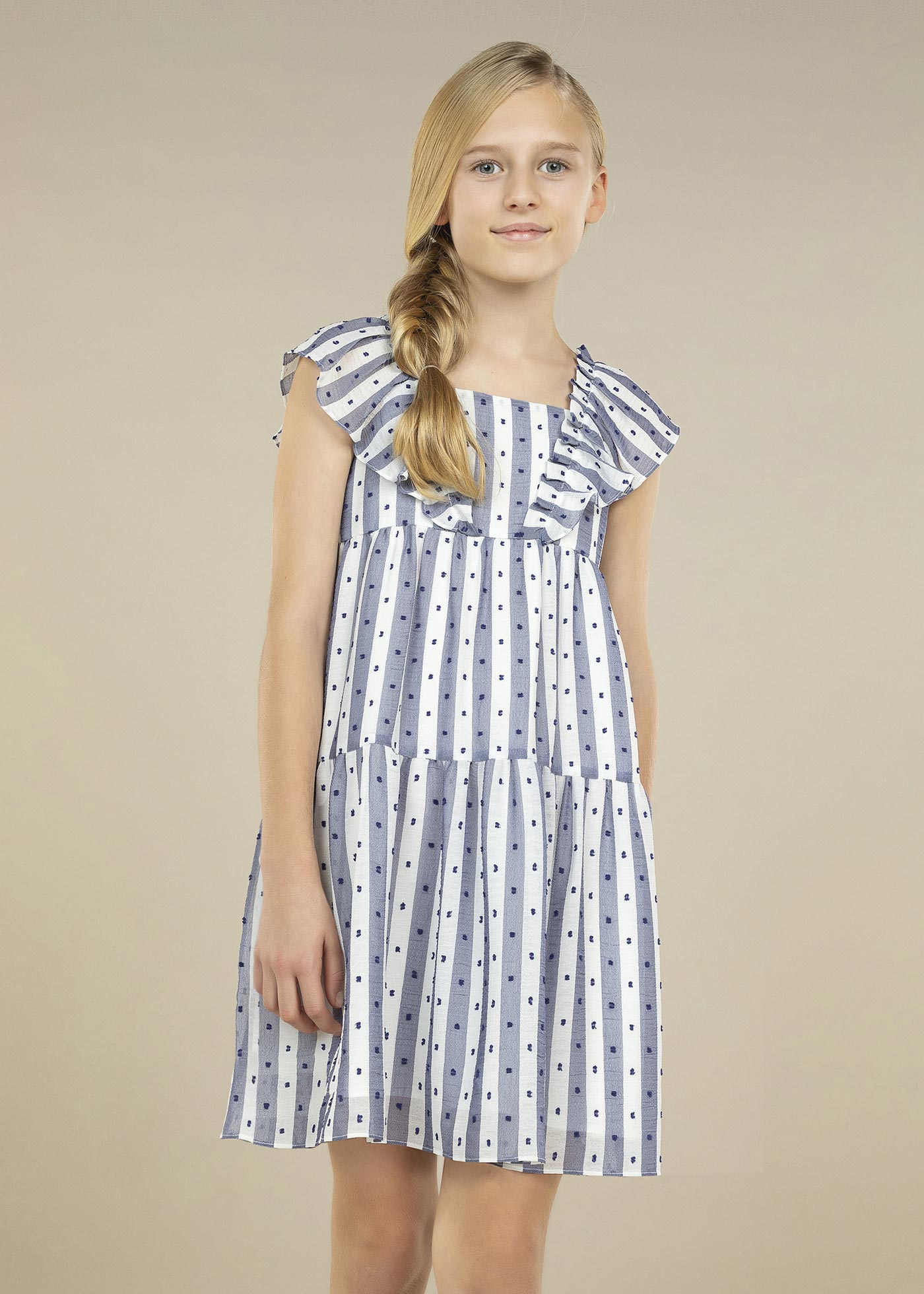 Vestido Plumeti com estampa listrada para meninas