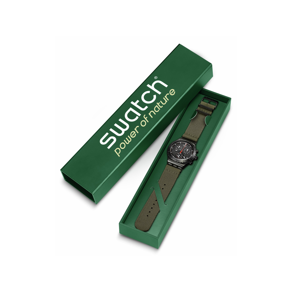 Montre SWATCH New irony By the bonfire chrono homme bracelet tissu vert
