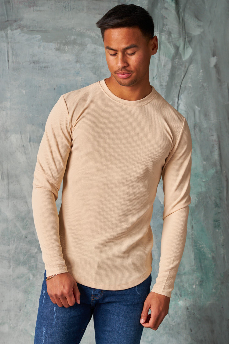 T-shirt manches longues texturé beige