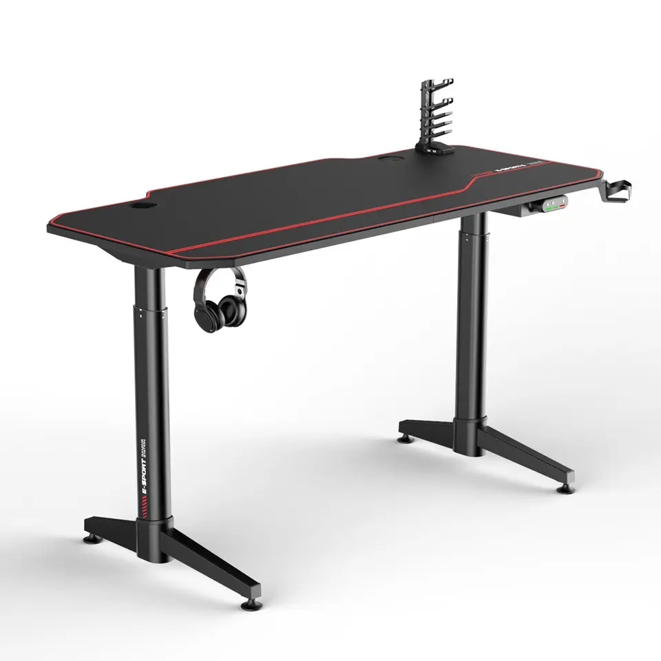 Gaming bureau zwart/rood - Elektrisch verstelbaar - 140x66 cm