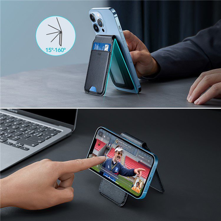 HaloLock Magnetische MagSafe iPhone Echtleder Wallet Kreditkarten Halterung   Kickstand Aufsteller - Schwarz
