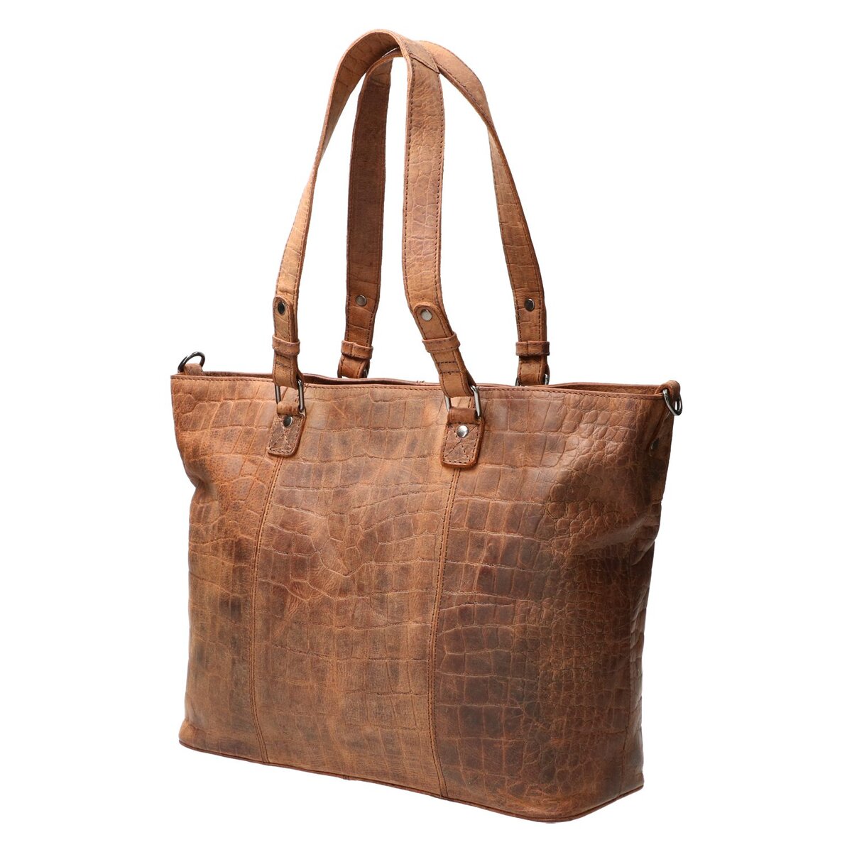 LD Lederwaren Schoudertas Hunter Croco Bruin