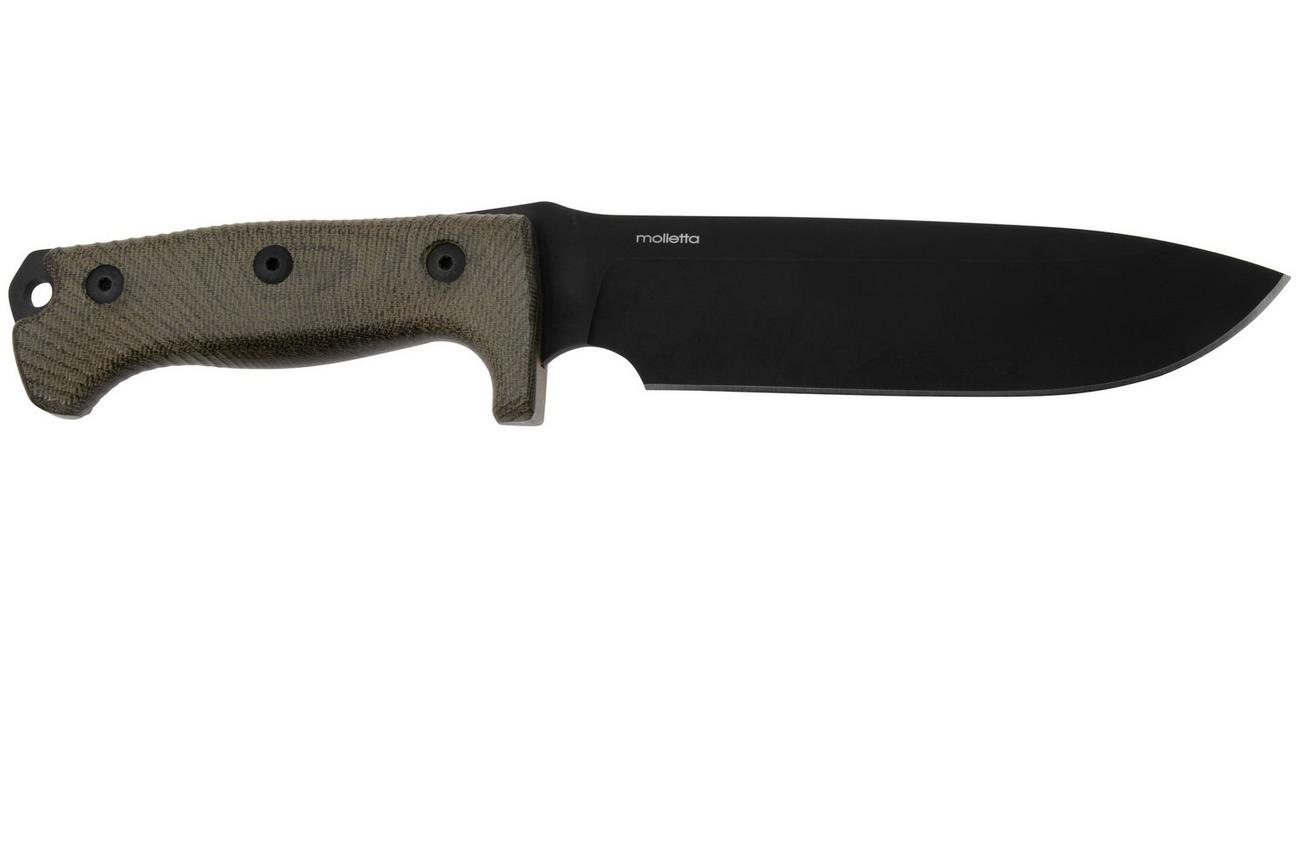 LionSteel M7B CVG Black, Green Canvas Micarta vaststaand mes, Molletta design