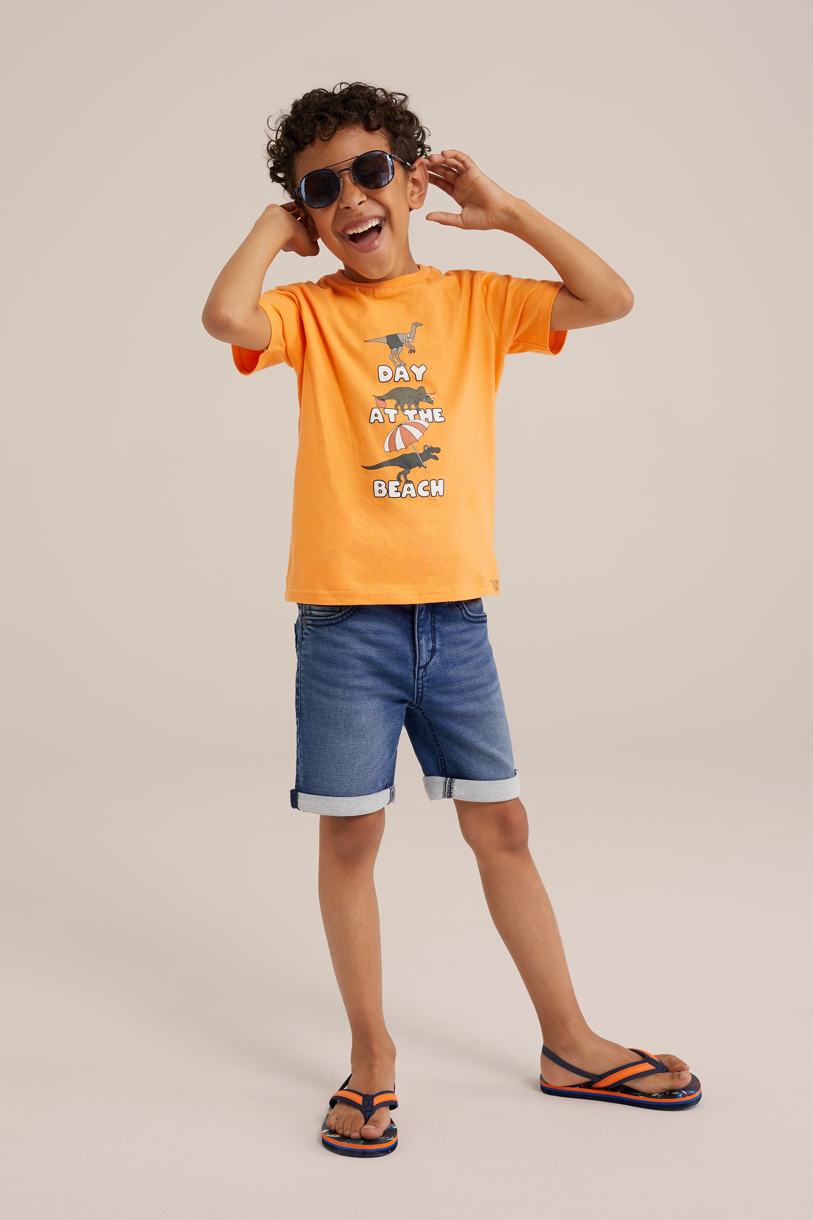 Jongens T-shirt met opdruk WE Fashion Feloranje