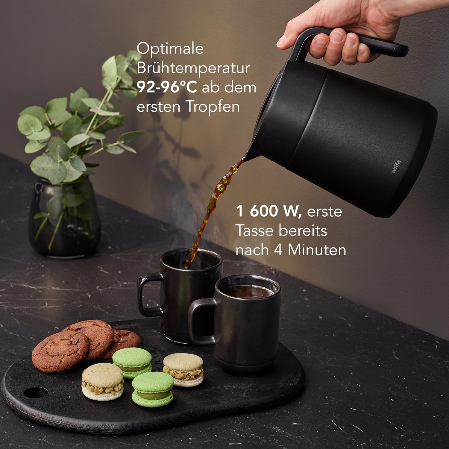 Wilfa PERFORMANCE THERMO Filterkaffeemaschine - 1600W – 1.25L Wassertank - Thermoskanne - doppelwandiger Filterhalter - anpassbare Durchlaufgeschwindigkeit - Tropfstopp & Auto-Abschaltung (schwarz)