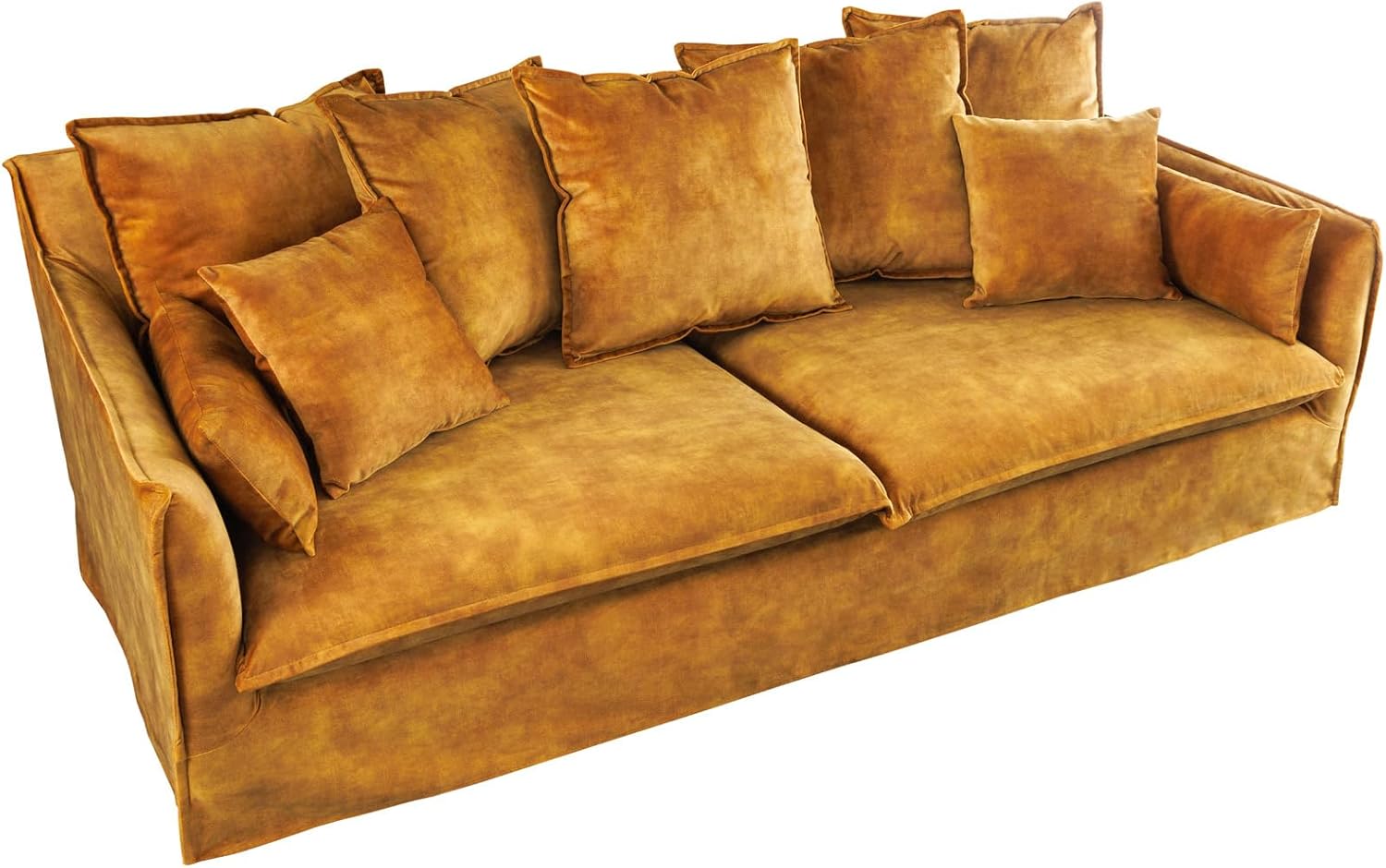 Riess Ambiente Großes 3er Sofa Heaven 200cm senfgelb Samt waschbarer Bezug Hussensofa Couch