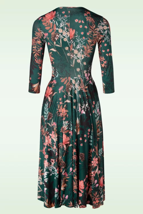 Vintage Chic for Topvintage Colette bloemen swing jurk in donkergroen