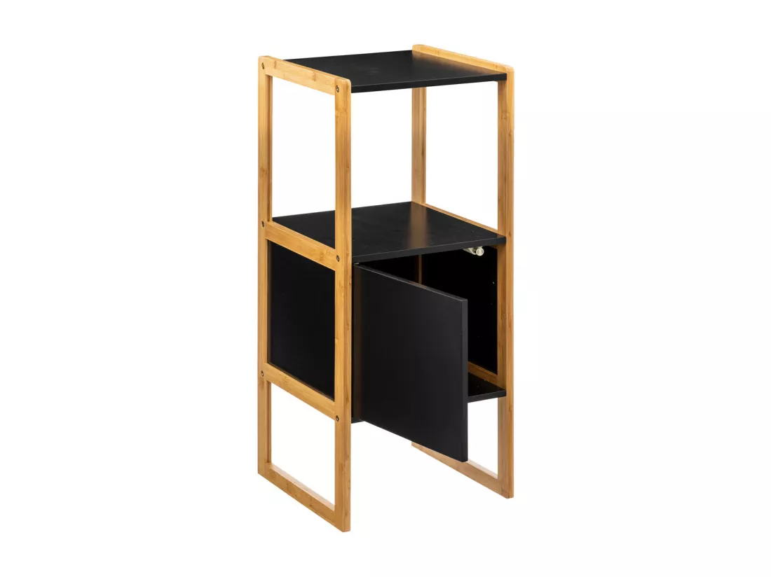 Meuble de rangement en Bambou et Bois Noir 1 Porte H 80 cm