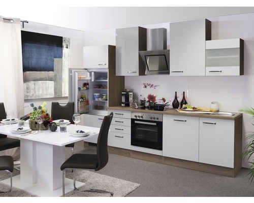 Flex Well keukenblok met Valero apparatuur, 280 cm, wit hoogglans, gedemonteerd, omkeerbare uitvoering 00008906