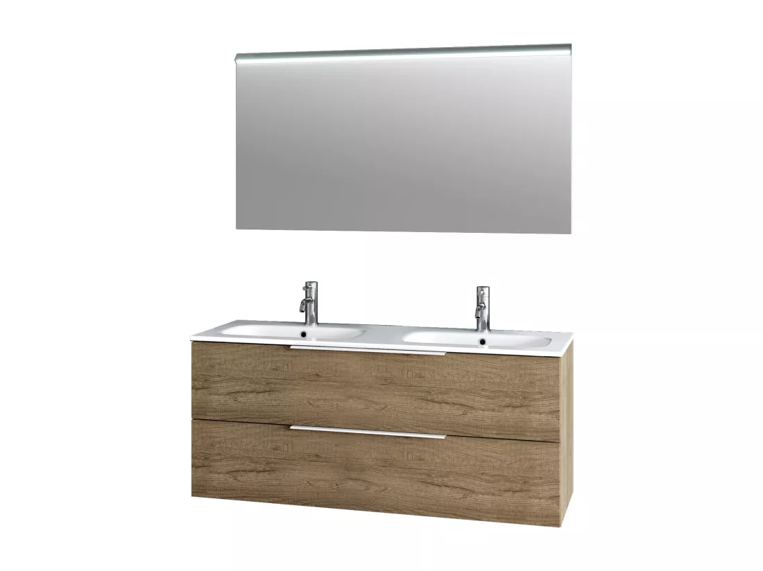 Ensemble de salle de bain double vasque 3 pièces LARISSA chêne miel