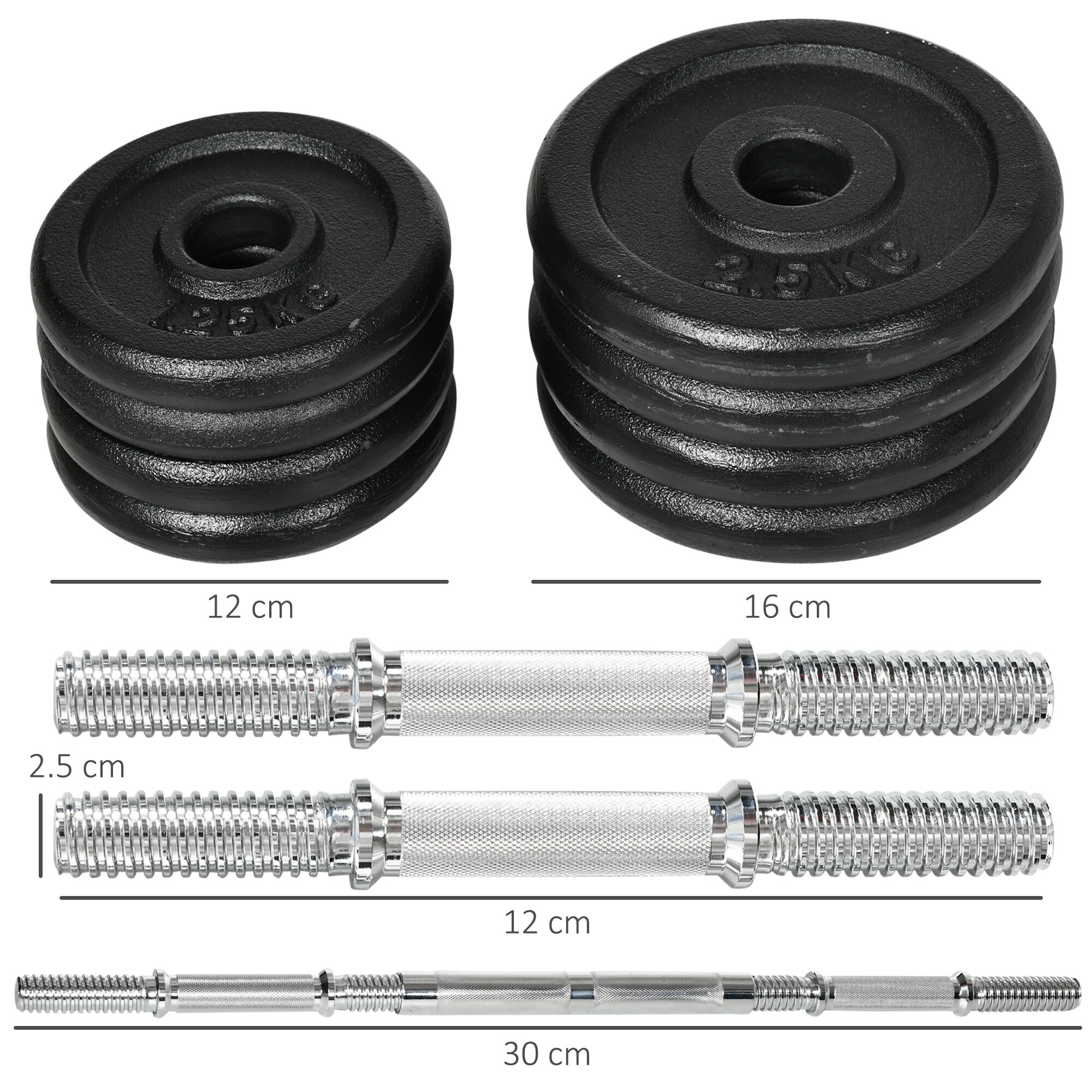HOMCOM Hantel-Set mit Verbindungsrohr schwarz 95L x 16B x 16H cm