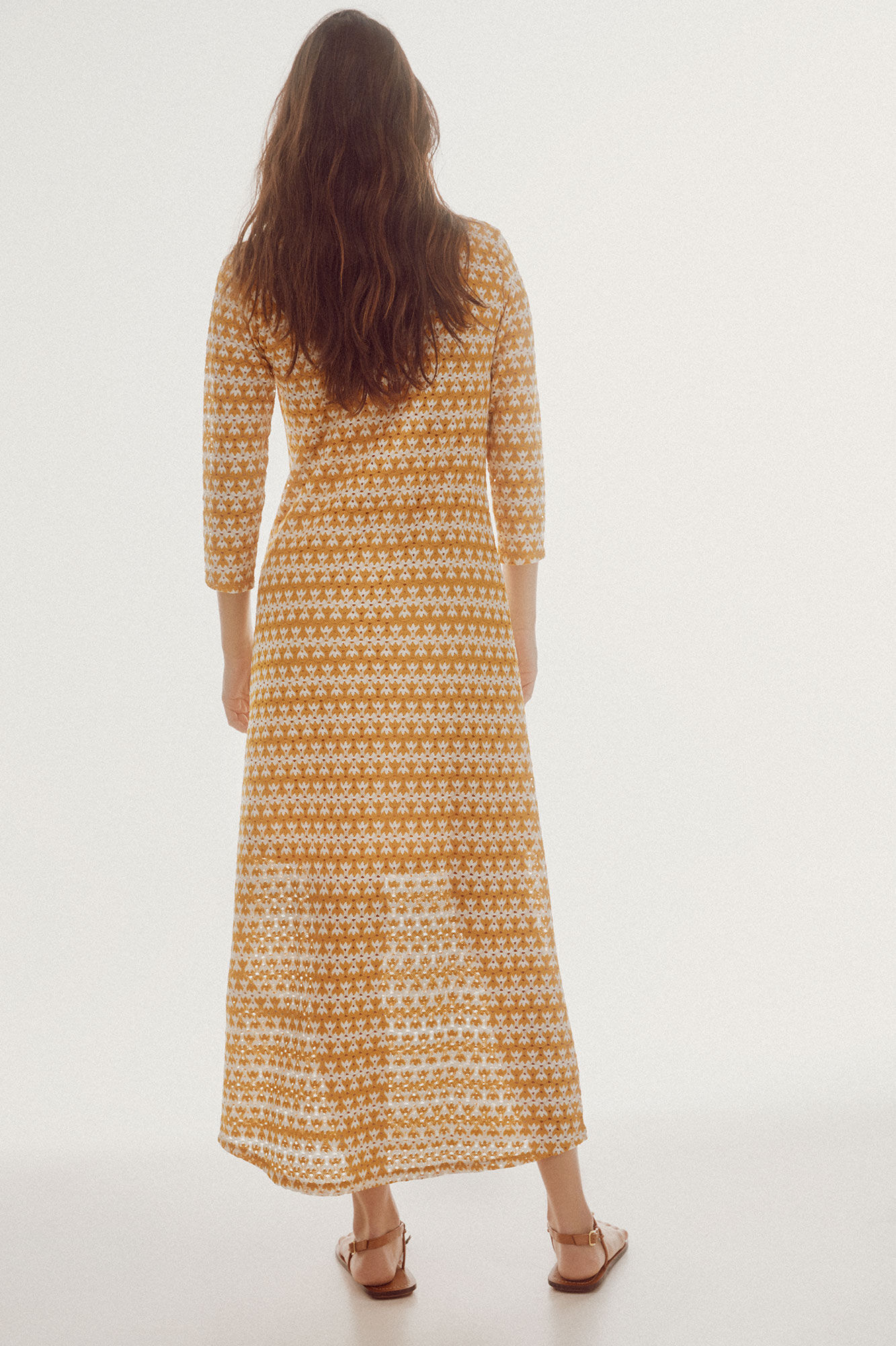 Vestido de renda tricotada - Estampa amarela