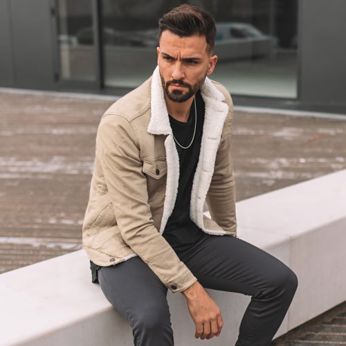 Veste Jean Super Skinny Fit Col Mouton 7001 Camel Clair