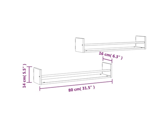 VIDAXL - Etagère murale étagères murales avec barres 2 pcs sonoma gris 80x16x14 cm
