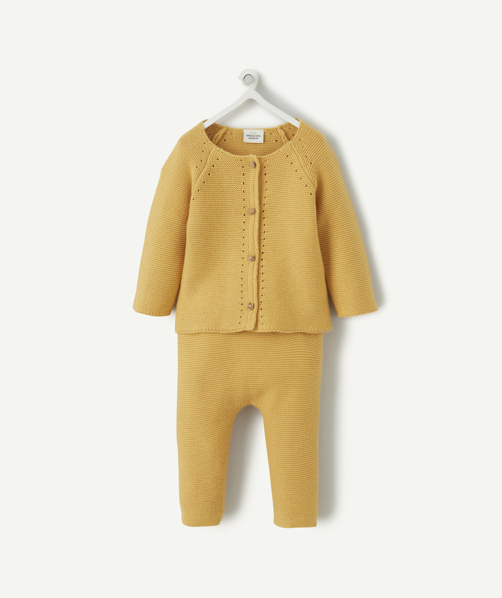 ENSEMBLE EN MAILLE DE COTON BIO JAUNE