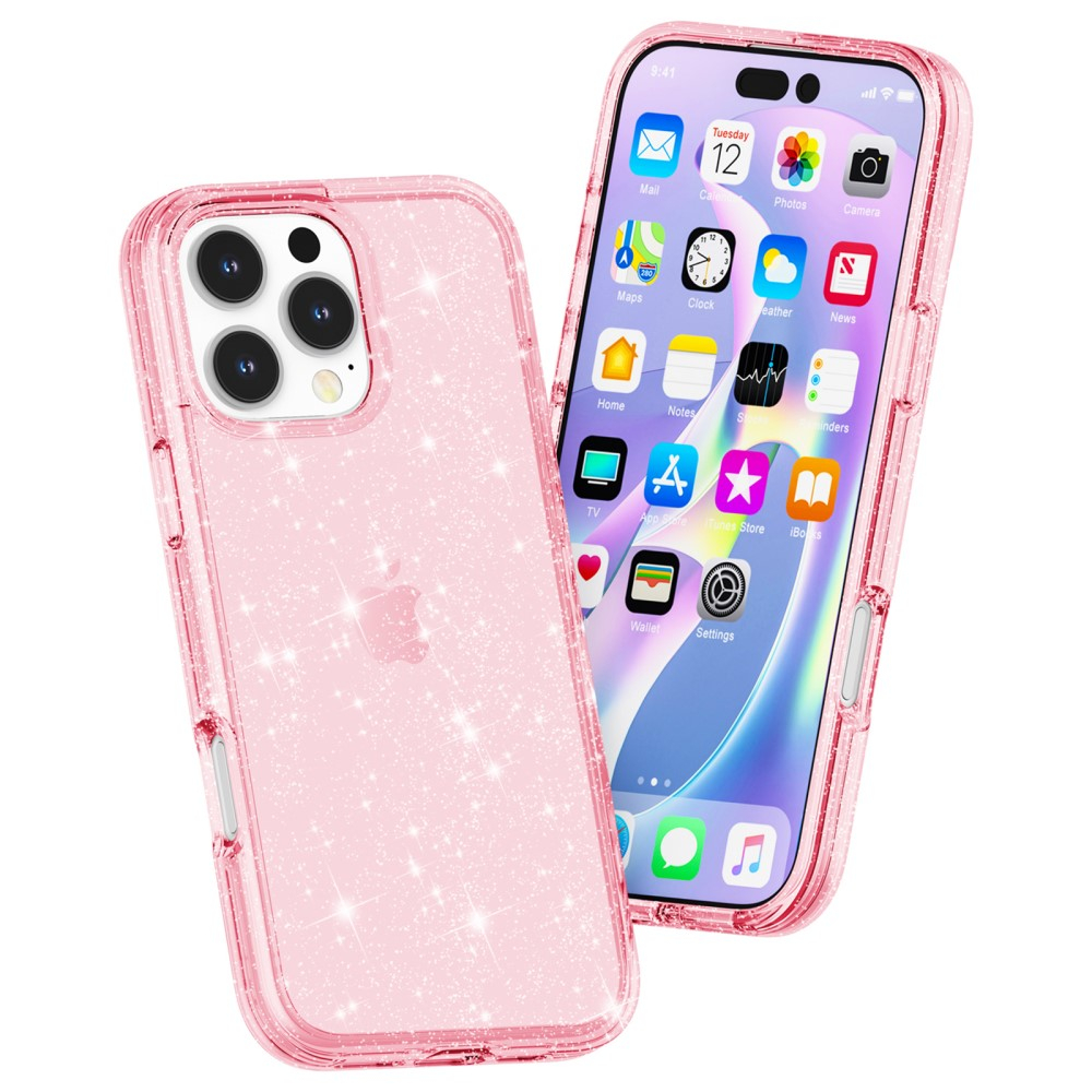 iPhone 16 Pro Max Hybrid Hardcase Schutzhülle im Glitzer Design - Pink / Transparent