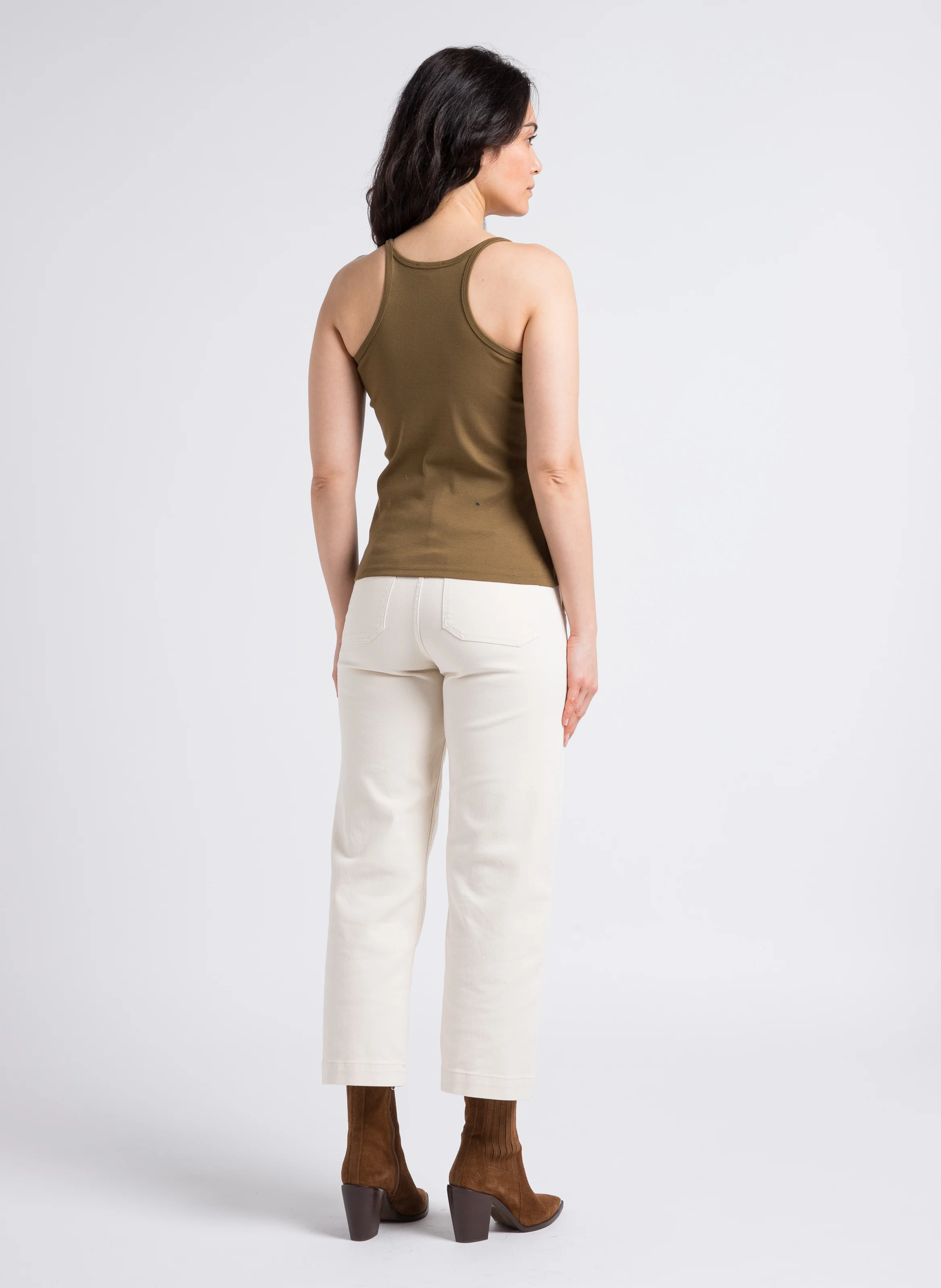 SELYNA - Jean droit taille haute en coton mélangé | Beige