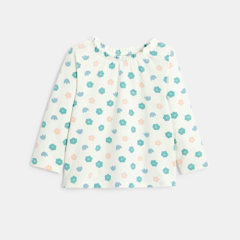 Blouse col élastiqué fleurie blanc bébé fille Blanc
