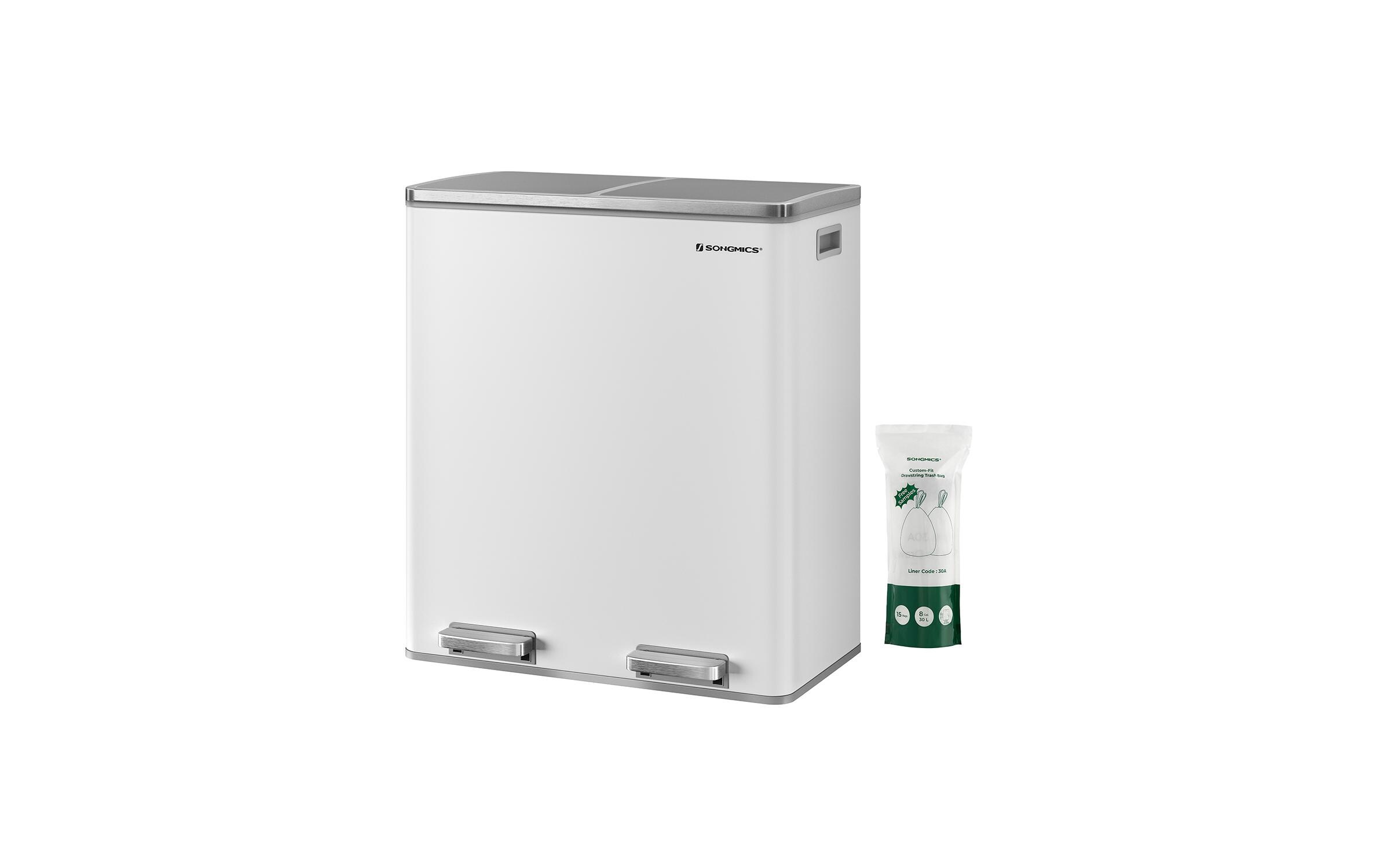 Abfalleimer Mülleimer 60 l, Weiss<br>Treteimer mit zwei Fächern