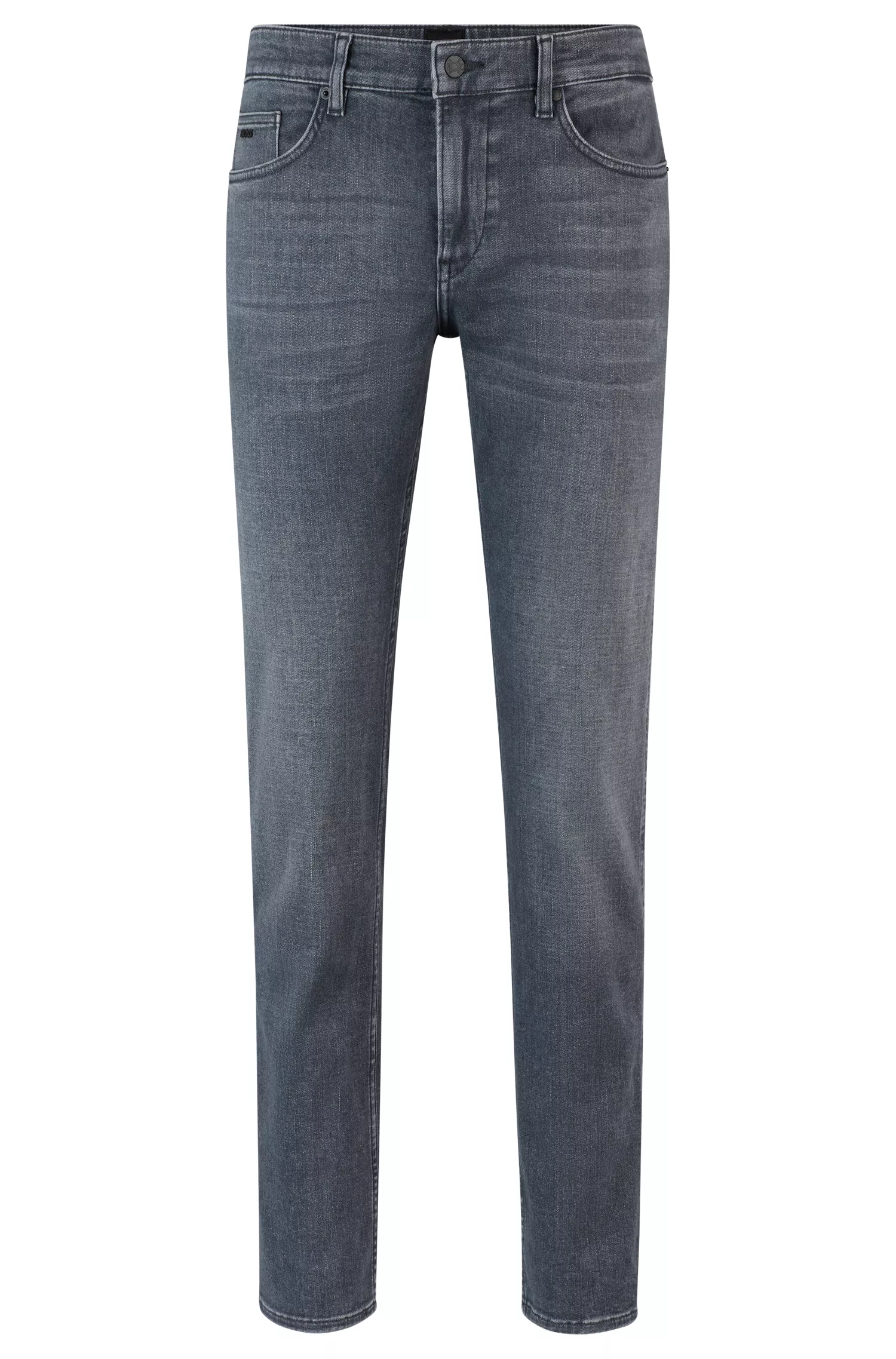 Calça jeans BOSS preta, corte slim, em denim italiano cinza supermacio.