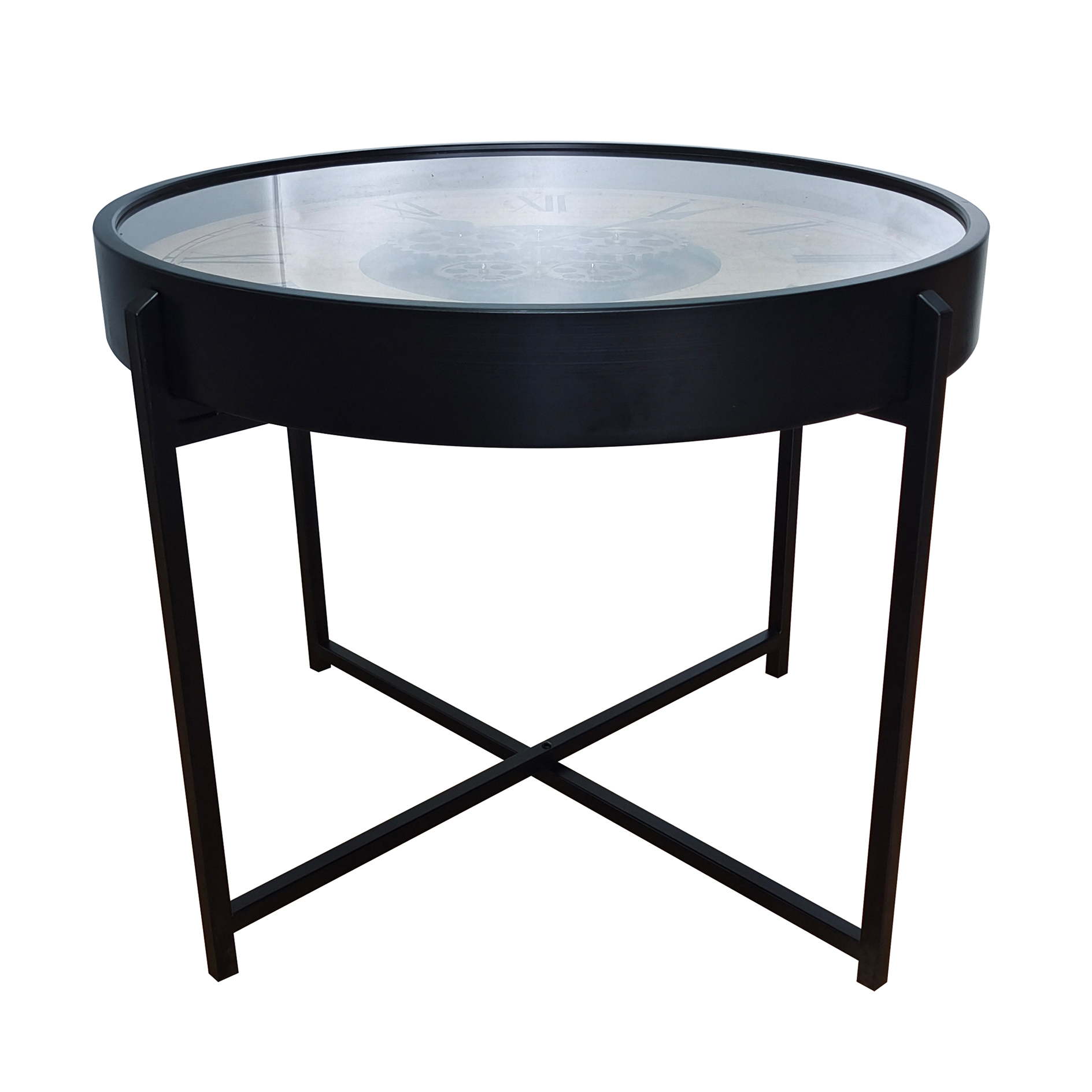 Couchtisch - schwarz-beige - mit Uhr - Ø 72 cm